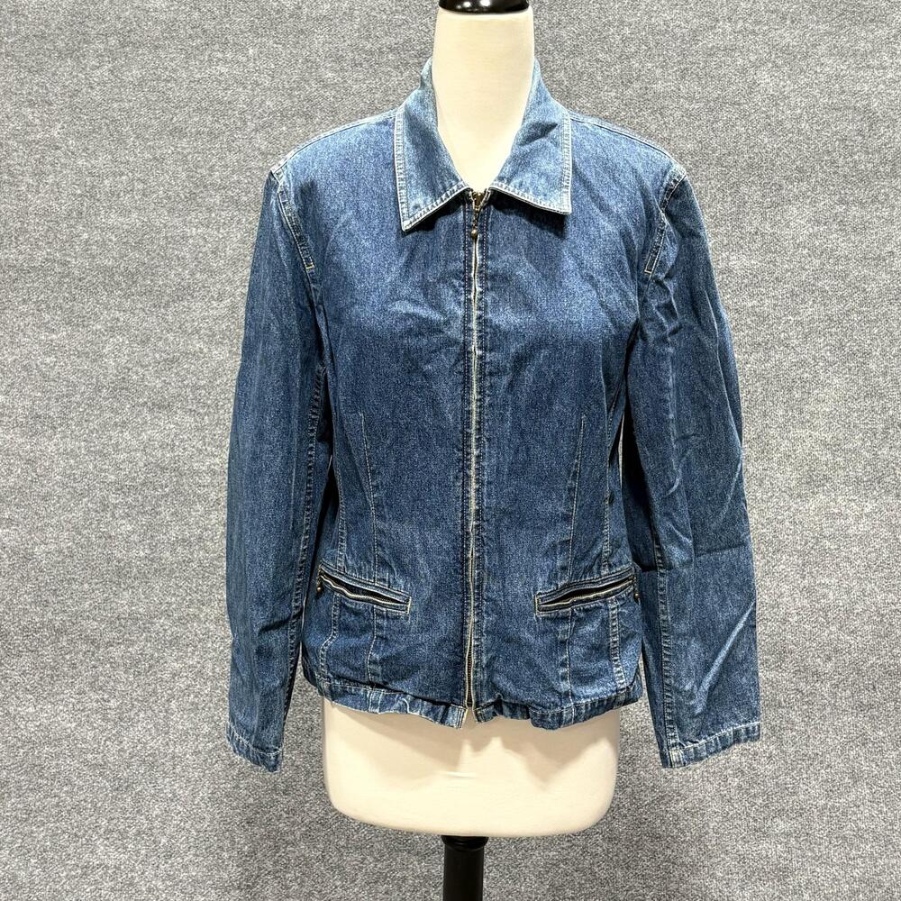 Lizwear Jacket Womens 8 Blue Denim Full Zip Collared Lined Zip Pockets Casual